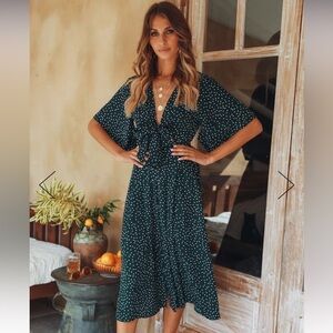Hello Molly NWT STUCK IN YOUR WAYS Midi dress Green polka dot print size small
